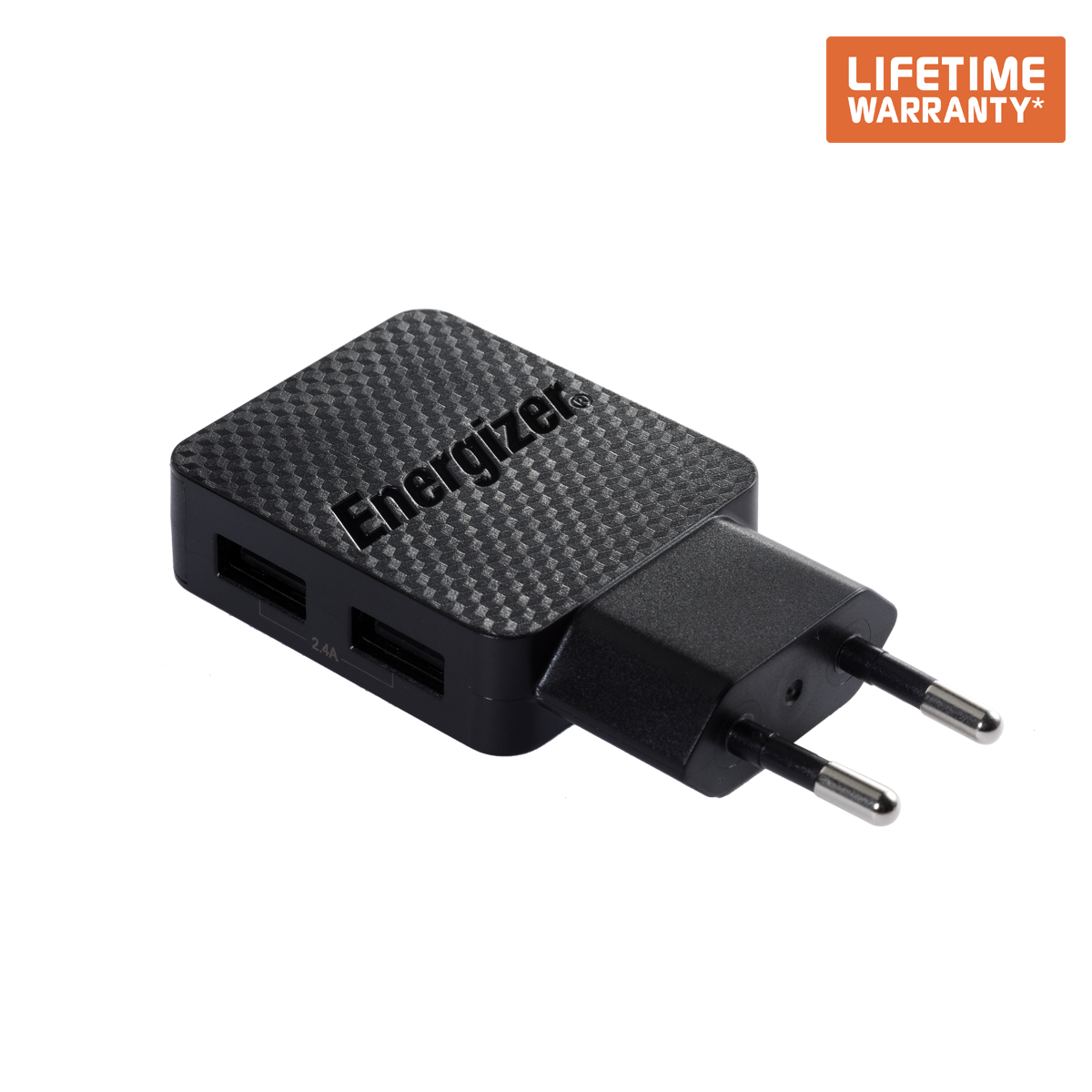 Sạc Energizer LW 2.4A 2USB  kèm cáp USB-C2.0 màu đen - AC2BEULCMM